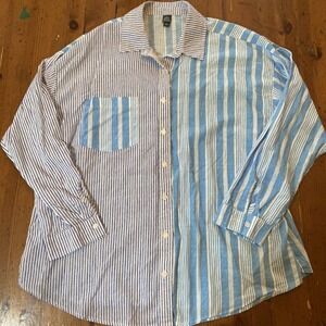 Wild Fable Beach Vibes Nautical Preppy Striped Long Sleeve Shirt Mens XXL Blue‎